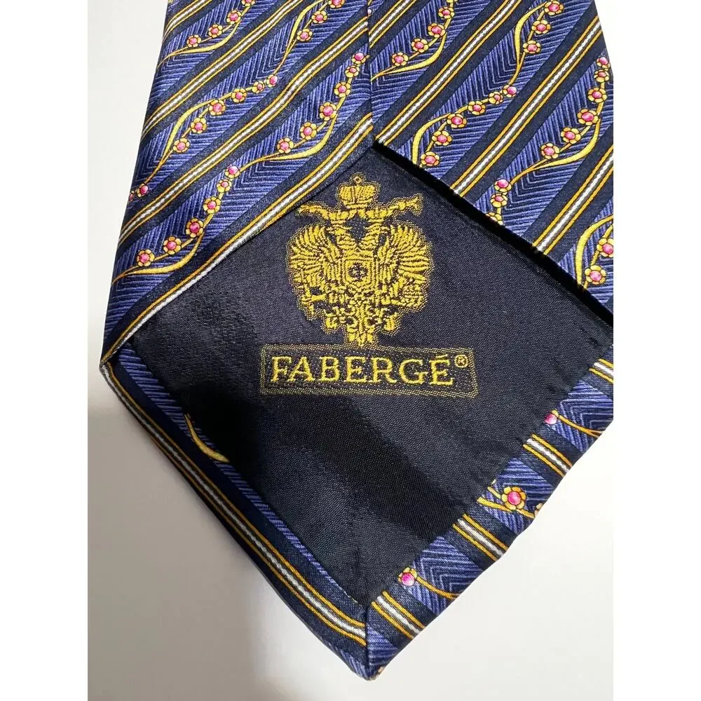 Faberge EUC Blue Flower Egg Print 100% Silk Tie 58